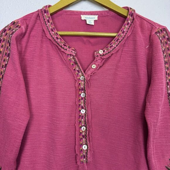Sundance Floral Embroidered Long Sleeve V-Neck Top Size XS Pink Boho Hippie Y2K - Picture 8 of 8
